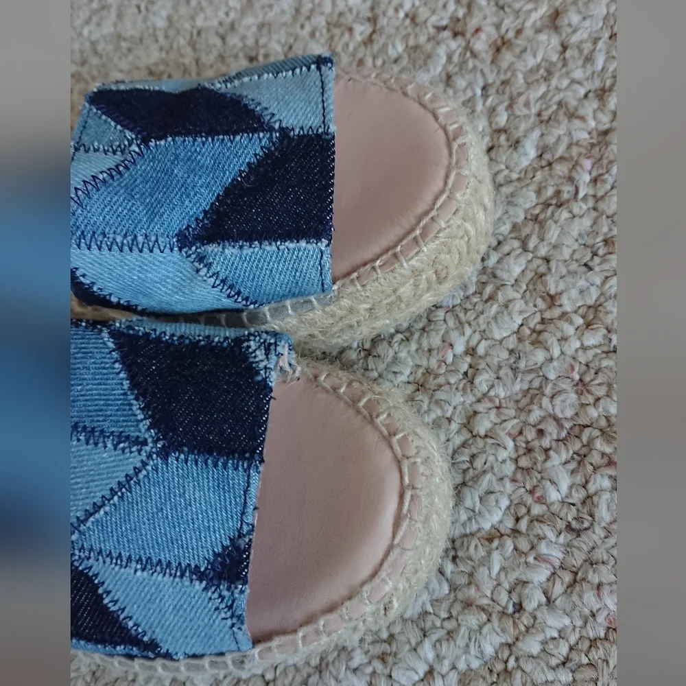 Manebi Denim Woven-Strap Espadrille Slide Sandals size 6